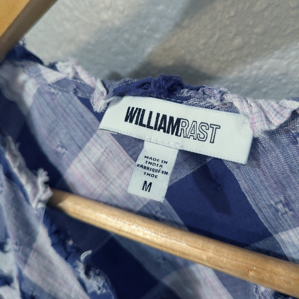 William Rast Navy and White Gingham Ruffle Button-Down Blouse - Picture 4 of 5